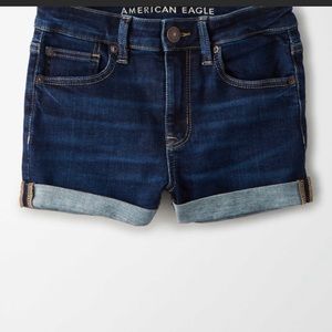 AE hi rise shortie shorts jean dark wash